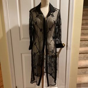 NWT Black Chicos sheer topper/ duster With embroidered detail with buttons